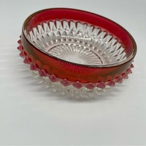 MCM Indiana Glass Diamond Point Ruby Red Cranberry 5" Candy Dish Bowl
